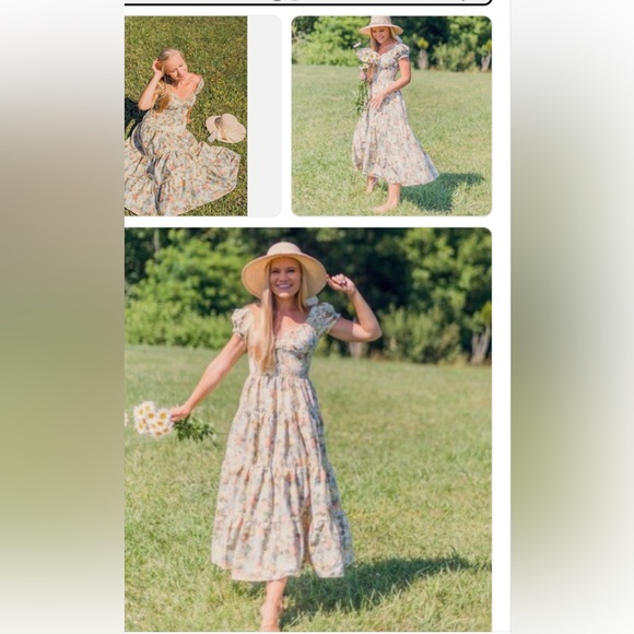 New! DANIELLE BERNSTEIN 3X Floral smocked Midi Dress in Multicolor Pastels. - Picture 4 of 12